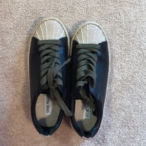 Steve Madden Black Leather Espadrille Sneakers